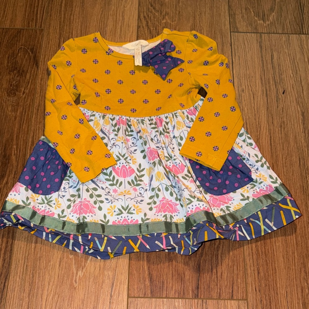 Matilda Jane Mustard Floral Long-Sleeve Dress with Navy Accents